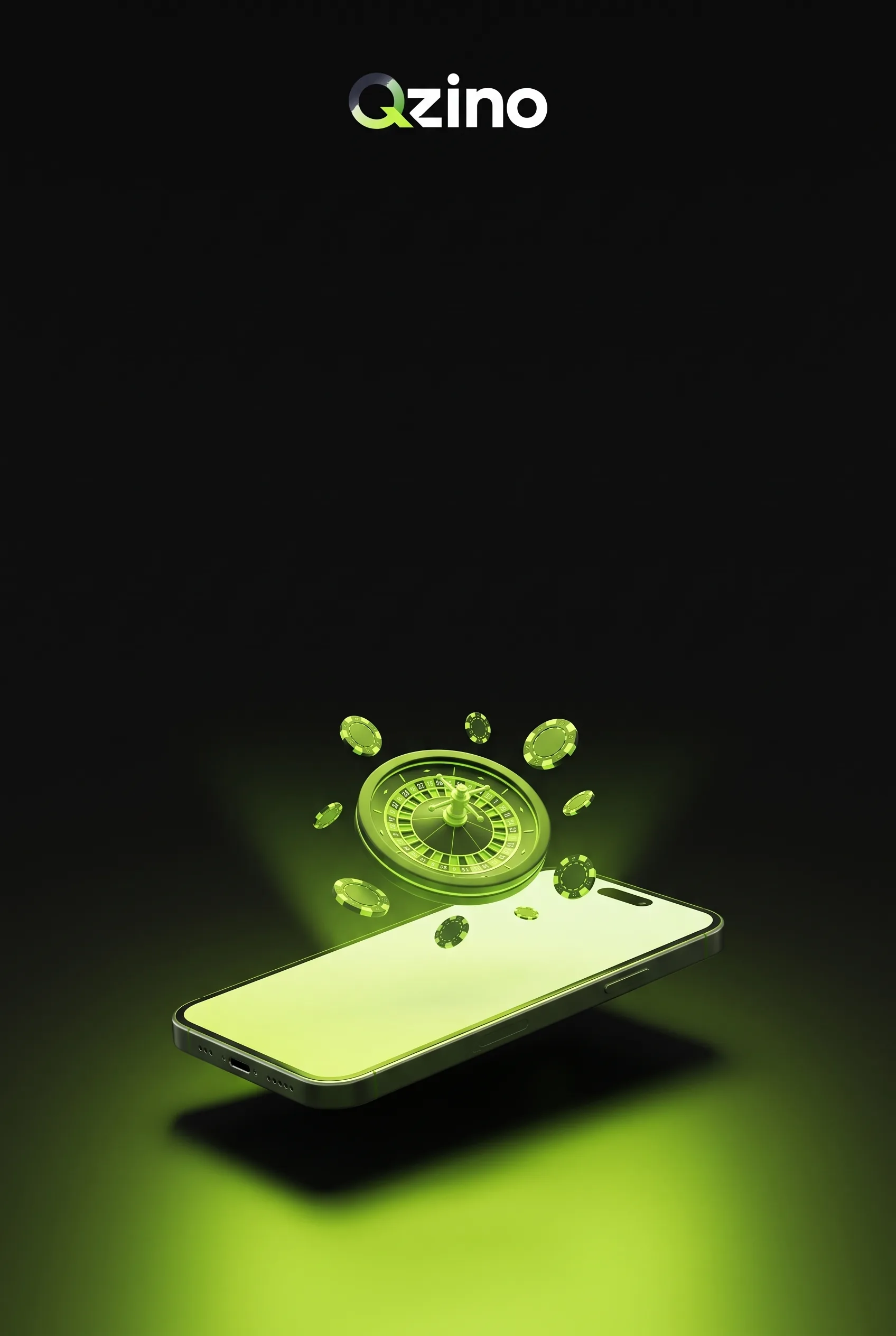 Qzino im mobilen Browser mit Smartphone und Roulette-Spielchips